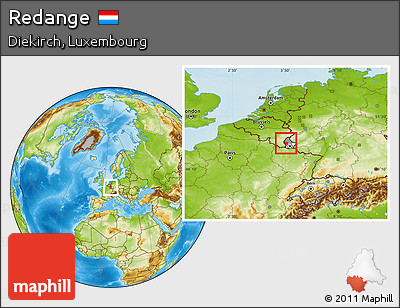 Physical Location Map of Redange, highlighted country, highlighted parent region