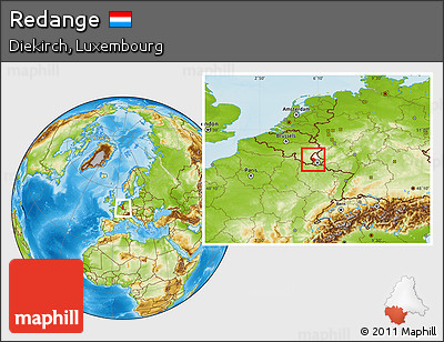 Physical Location Map of Redange, highlighted parent region, within the entire country