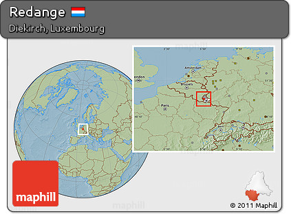 Savanna Style Location Map of Redange, highlighted country, highlighted parent region, hill shading