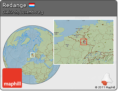 Savanna Style Location Map of Redange, highlighted country, highlighted parent region, hill shading