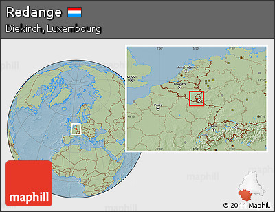 Savanna Style Location Map of Redange, hill shading