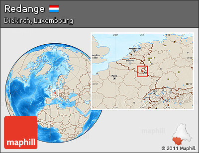 Shaded Relief Location Map of Redange