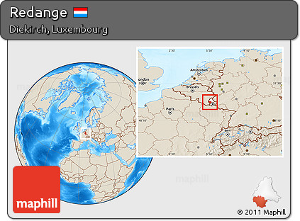 Shaded Relief Location Map of Redange, highlighted parent region