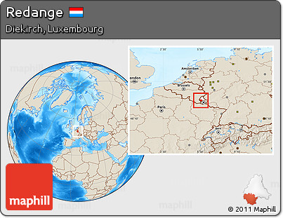 Shaded Relief Location Map of Redange, highlighted parent region