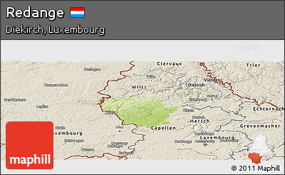 Physical Panoramic Map of Redange, shaded relief outside