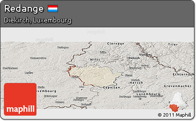Shaded Relief Panoramic Map of Redange, semi-desaturated