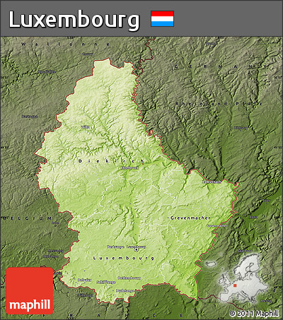 Physical Map of Luxembourg, darken