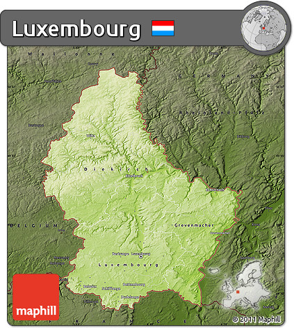 Physical Map of Luxembourg, darken