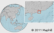 Blank Location Map of Macau, gray outside, hill shading outside