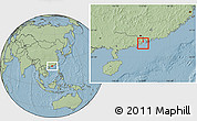 Blank Location Map of Macau, savanna style outside, hill shading outside