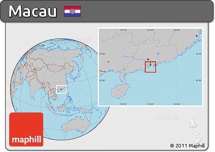 Gray Location Map of Macau, hill shading inside