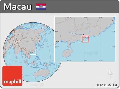 Gray Location Map of Macau, hill shading inside