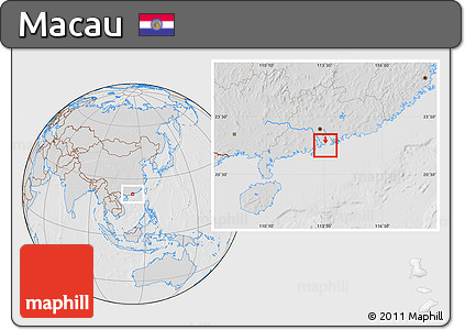 Gray Location Map of Macau, lighten, desaturated, hill shading