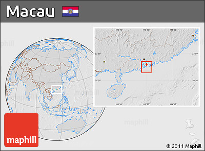 Gray Location Map of Macau, lighten, desaturated, hill shading