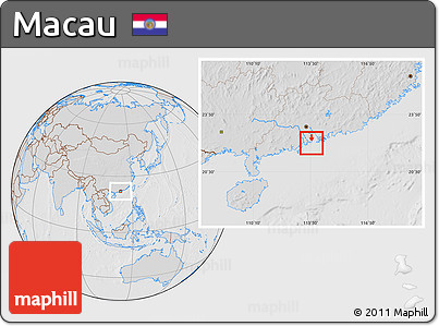 Gray Location Map of Macau, lighten, desaturated, hill shading