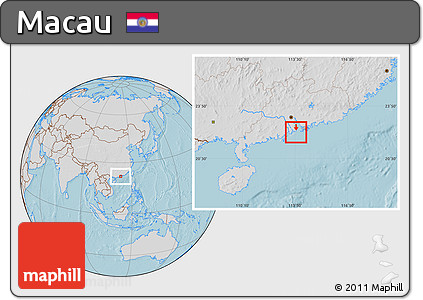 Gray Location Map of Macau, lighten, desaturated, land only, hill shading