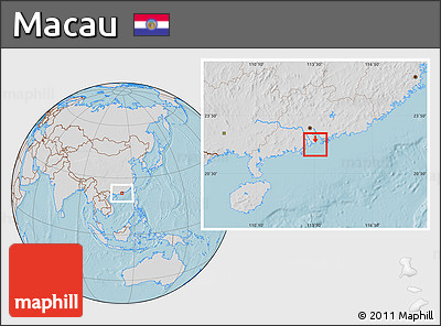 Gray Location Map of Macau, lighten, desaturated, land only, hill shading