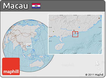 Gray Location Map of Macau, lighten, desaturated, land only, hill shading