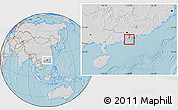 Gray Location Map of Macau, lighten, desaturated, land only, hill shading