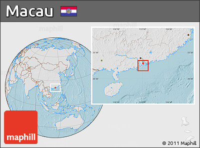 Gray Location Map of Macau, lighten, land only, hill shading