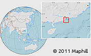 Gray Location Map of Macau, lighten, land only, hill shading