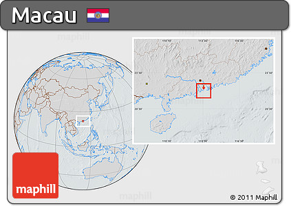 Gray Location Map of Macau, lighten, semi-desaturated, hill shading