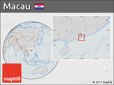 Gray Location Map of Macau, lighten, semi-desaturated, hill shading