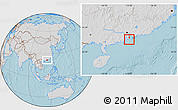 Gray Location Map of Macau, lighten, semi-desaturated, land only, hill shading