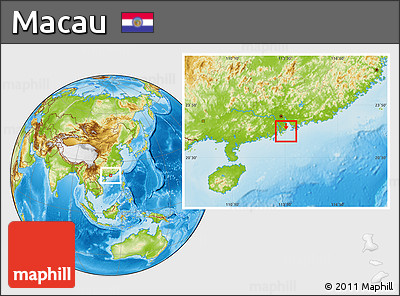 Gray Location Map of Macau, physical outside, hill shading
