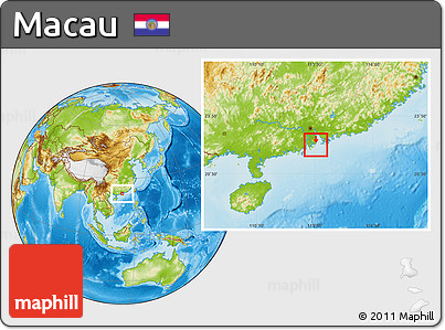 Gray Location Map of Macau, physical outside, hill shading