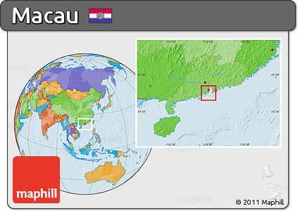 Gray Location Map of Macau, political outside, hill shading