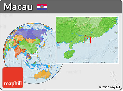 Gray Location Map of Macau, political outside, hill shading
