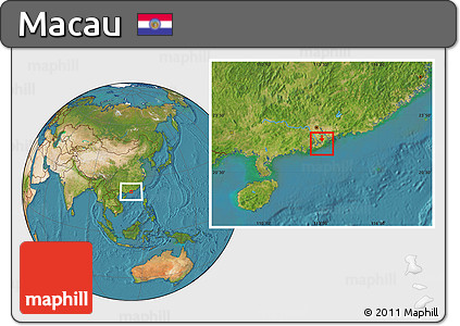 Gray Location Map of Macau, satellite outside, hill shading