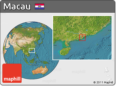 Gray Location Map of Macau, satellite outside, hill shading
