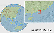 Gray Location Map of Macau, savanna style outside, hill shading