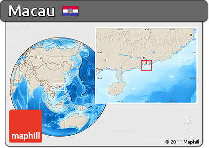 Gray Location Map of Macau, shaded relief outside, hill shading