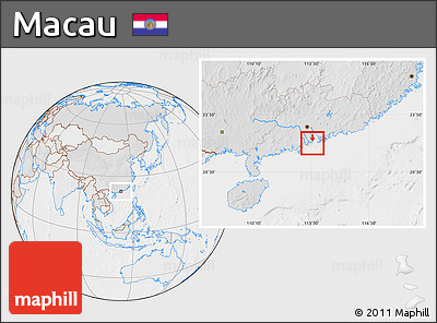 Political Location Map of Macau, lighten, desaturated