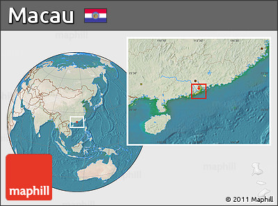 Satellite Location Map of Macau, lighten, land only