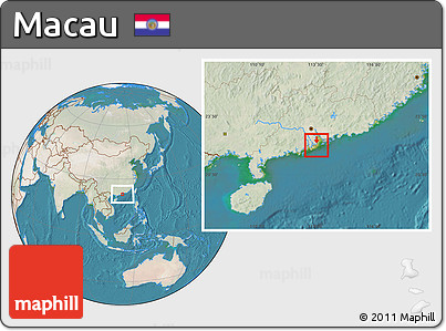 Satellite Location Map of Macau, lighten, land only