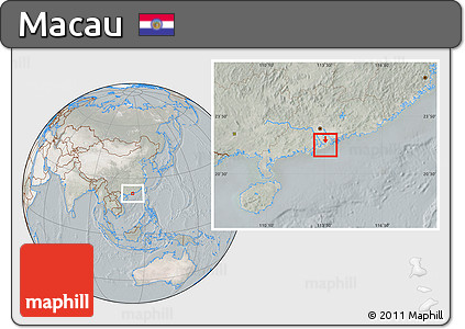 Satellite Location Map of Macau, lighten, semi-desaturated