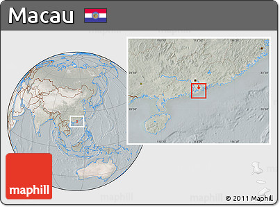 Satellite Location Map of Macau, lighten, semi-desaturated