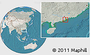 Satellite Location Map of Macau, lighten, semi-desaturated, land only