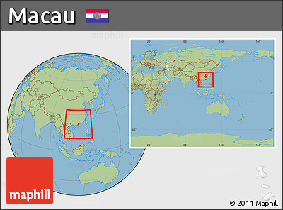 Savanna Style Location Map of Macau, within the entire continent