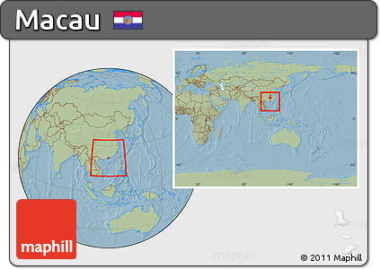 Savanna Style Location Map of Macau, within the entire continent, hill shading