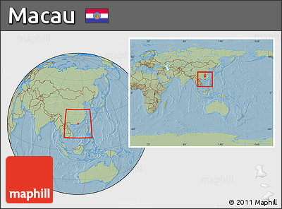 Savanna Style Location Map of Macau, within the entire continent, hill shading