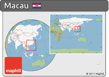 Savanna Style Location Map of Macau, highlighted continent, within the entire continent