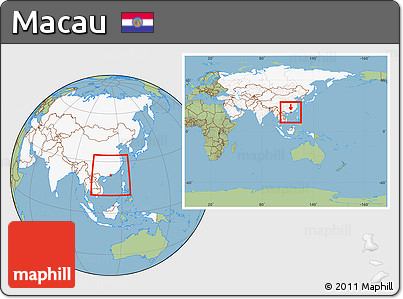 Savanna Style Location Map of Macau, highlighted continent, within the entire continent