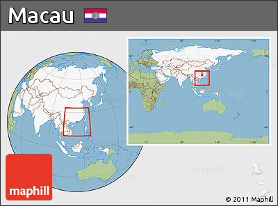 Savanna Style Location Map of Macau, highlighted continent, within the entire continent