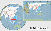 Savanna Style Location Map of Macau, highlighted continent, within the entire continent, hill shading