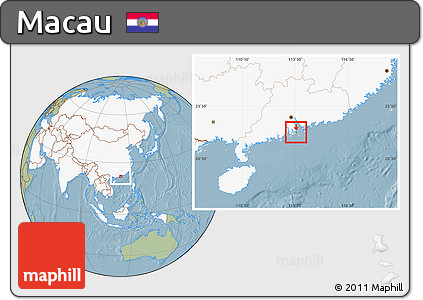 Savanna Style Location Map of Macau, highlighted continent, hill shading